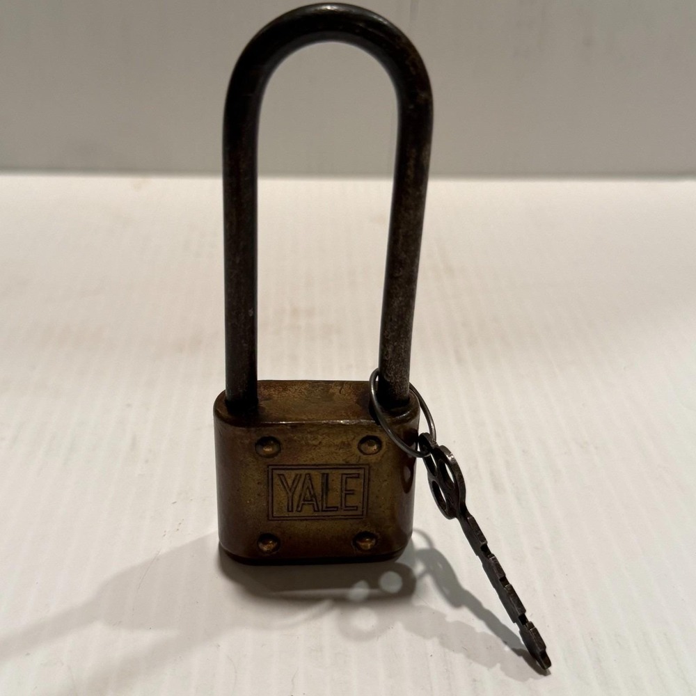 Vintage Yale & Towne Brass Steele Padlock Long Shackle Skeleton Jailer Key Works